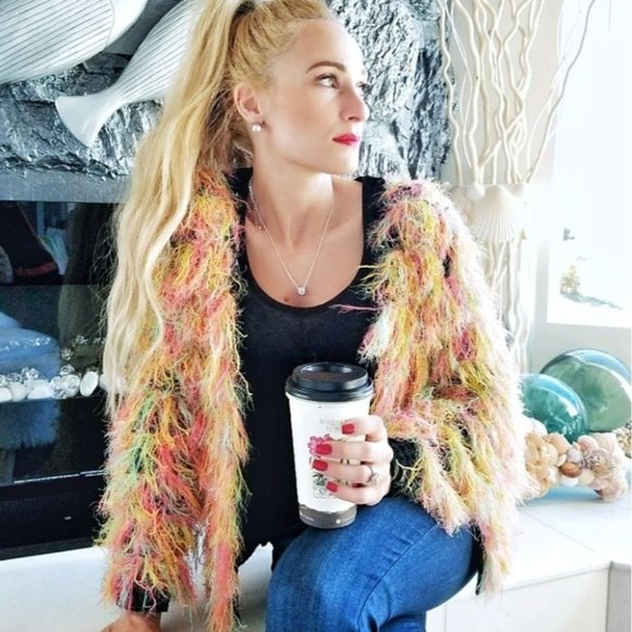 CANDY SHAG Sweater Knit Open Front Long sleeved CARDIGAN - Picture 1 of 5